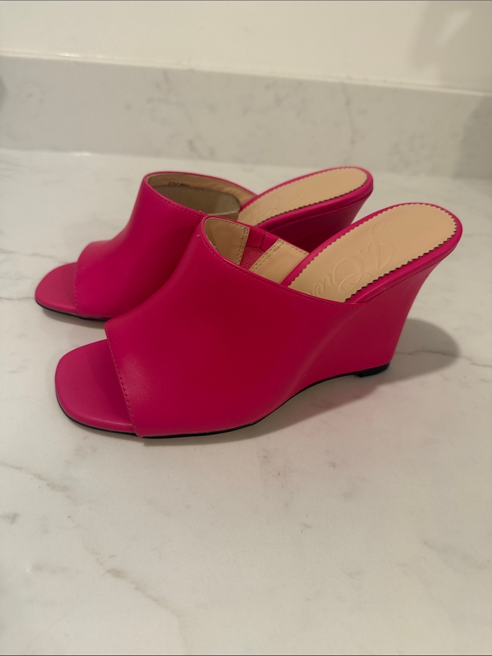J. Crew Hot Pink Leather Wedge Slide Sandals